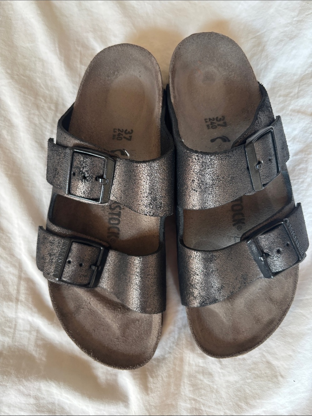 EUC Birkenstock Arizona Washed Metallic Antique Black, 37 - Rare - Picture 2 of 9
